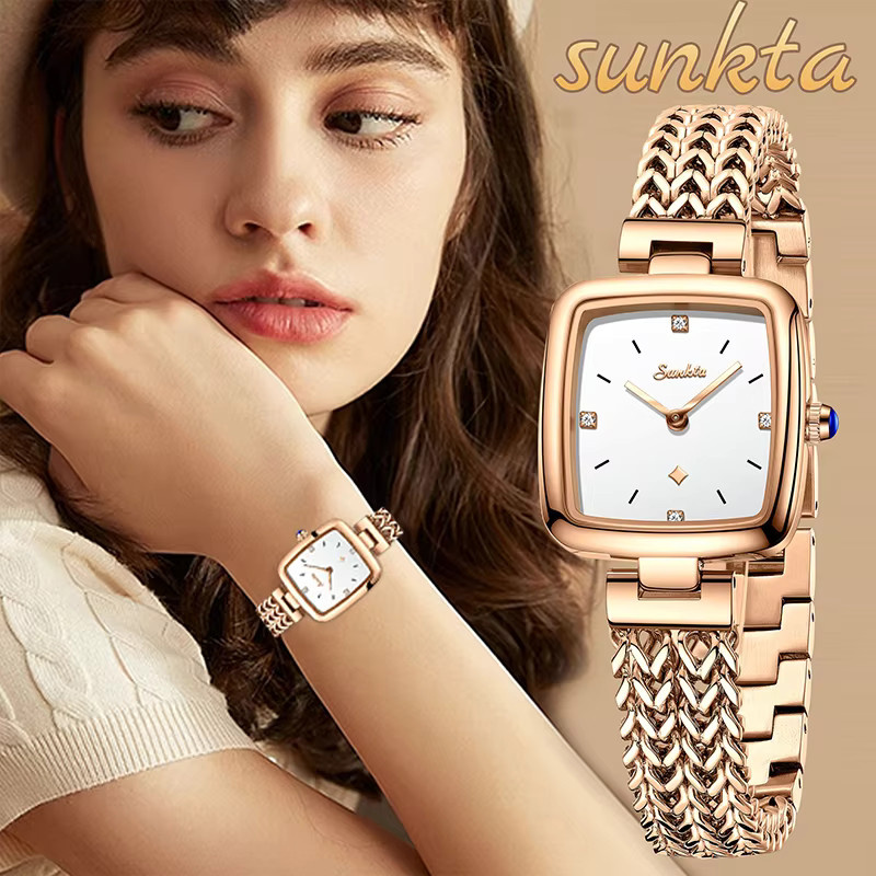 SUNKAT Armbanduhr Quarz, Edelstahl, Roségold, Eckig, Damen - Bild 2
