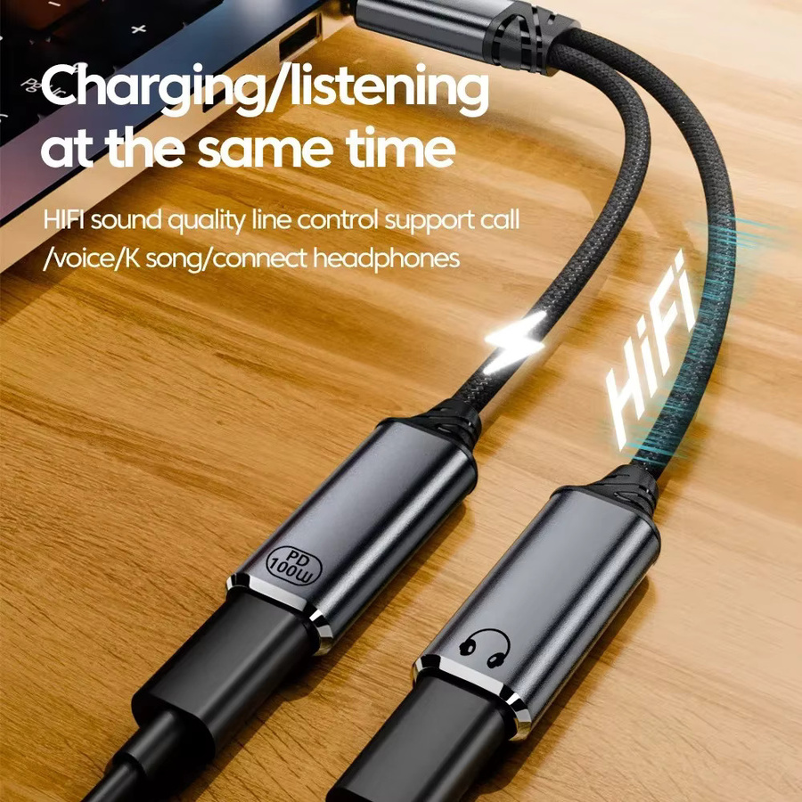 2-in-1 USB-C Audio-Adapter mit 3,5 mm Klinke und 100W Schnellladefunktion, USB-C Splitter für iPhone 16 15 und Samsung, Farbe: Weiß - Bild 3