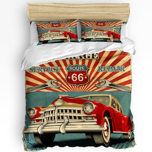 3-teiliges Bettwäscheset Lodestar mit Vintage Auto Poster Motiv, Microfaser, Mehrfarbig, B/H: 210 x 210 cm - Bild 1