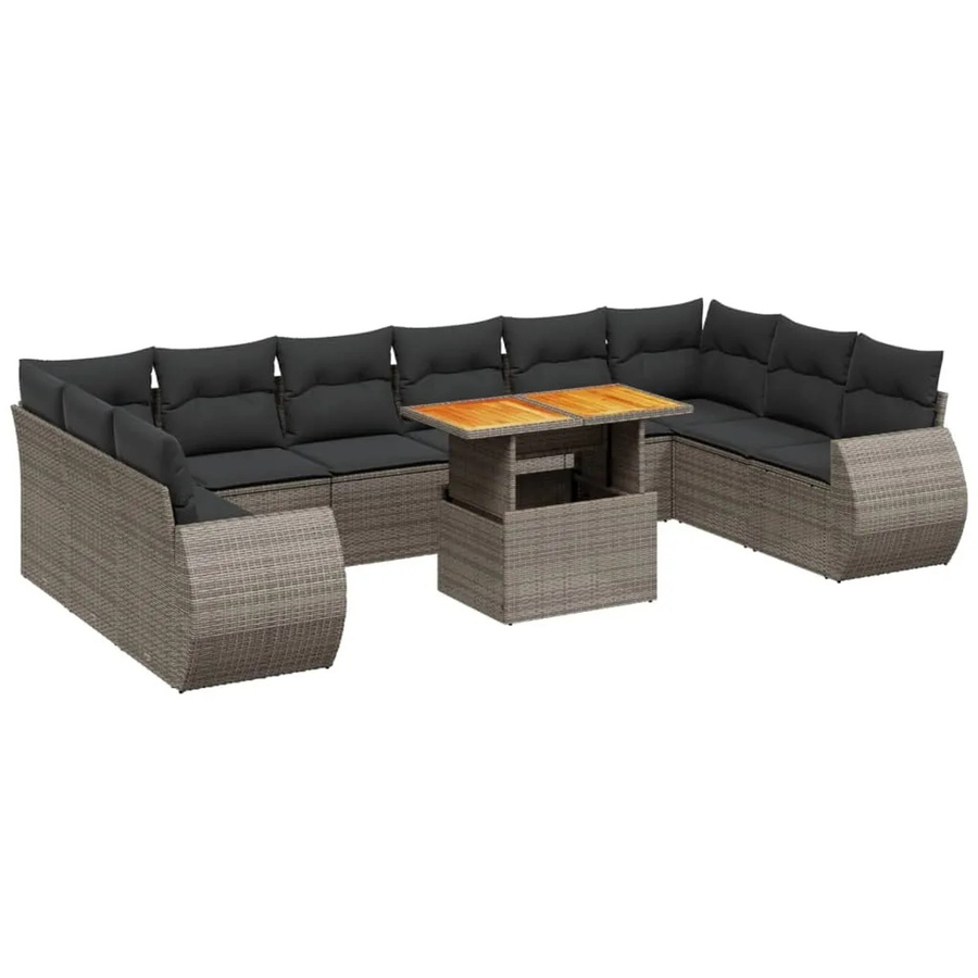 vidaXL 11-tlg. Garten-Sofagarnitur aus PE-Rattan in L-Form mit grauen Kissen - Bild 2
