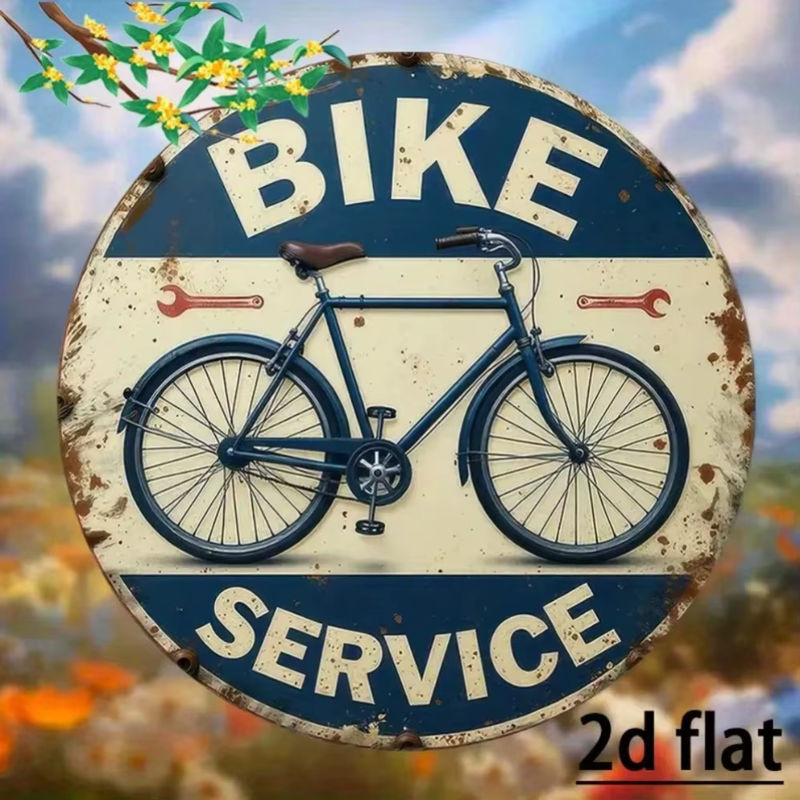 CIFBUY Retro Fahrrad Service Aluminium Schild Rund Blau Rustikale Vintage Deko für Garten und Bar - Bild 3