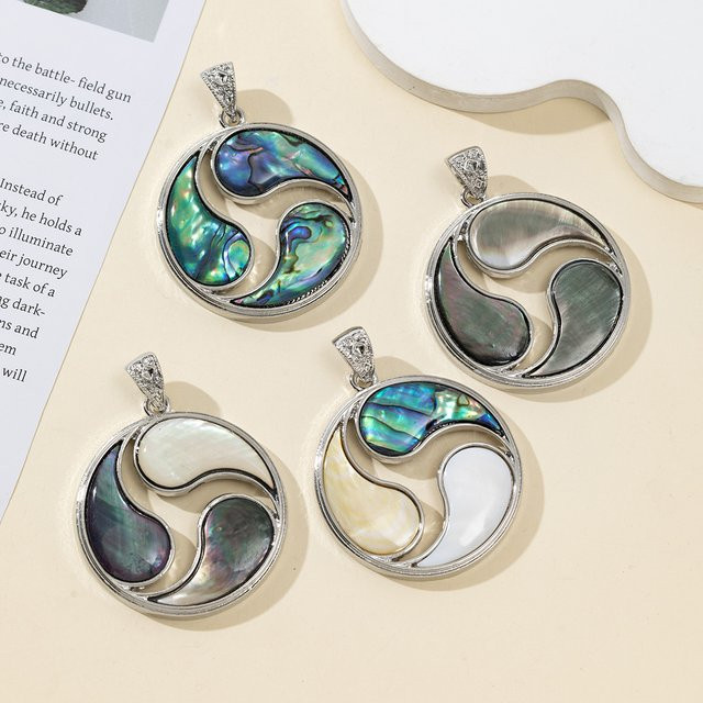 Yin-Yang-Fisch-Anhänger, Abalone-Muschel, schwarz-weiß, 43 mm, Unisex - Bild 1