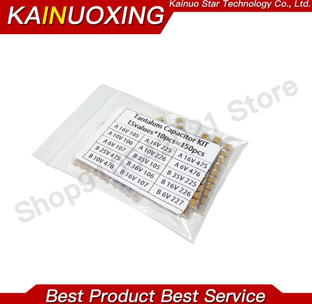 KAINUOXING SMD Tantalkondensator-Sortimentskit mit 15 Werten in Gelb, A/B-Gehäuse, Set mit 1uF bis 220uF - Bild 1