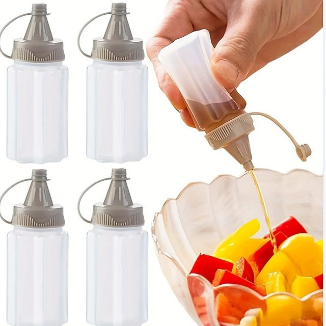 YOCITY Mini-Soßenflaschen aus Kunststoff für Salatdressing und Gewürze, Grau/Transparent, B/T/H: 8,0 x 4,0 x 3,2 cm - Bild 1