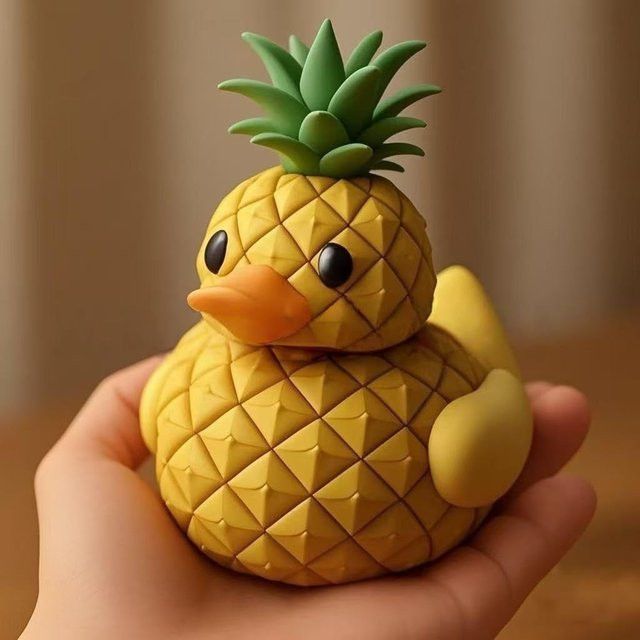 Dekorative Ananas-Ente Skulptur aus Kunstharz in Multicolor für Schreibtisch und Auto-Armaturenbrett - Bild 1