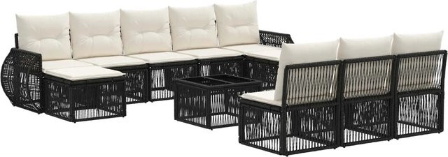 vidaXL Gartensofa-Set 11-tlg. aus Poly-Rattan in Schwarz und Cremeweiß mit Polstern und Couchtisch - Bild 1
