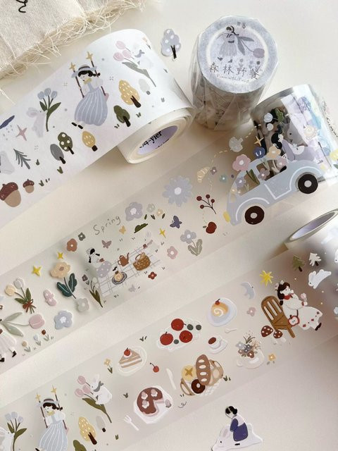 YiEr Studio Vintage Wald Picknick Mädchen Washi PET Tape für Scrapbooking und DIY Kartenherstellung, Mehrfarbig - Bild 1