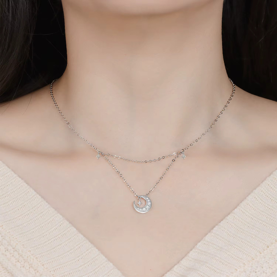 CYCUFF Halskette mit Mondanhänger, 925 Silber, Doppelkette, Damen - Bild 2
