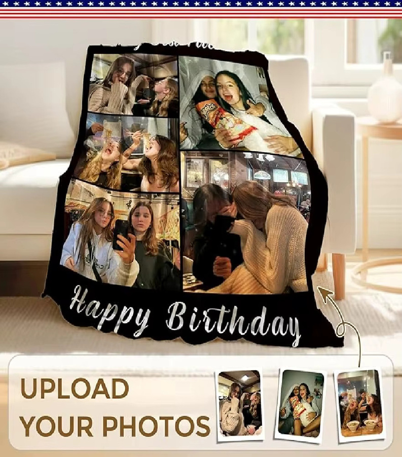 iDIY Personalisierte Fotodecke mit 5 Fotos und Text für Erwachsene und Kinder, Mehrfarbig - Bild 2