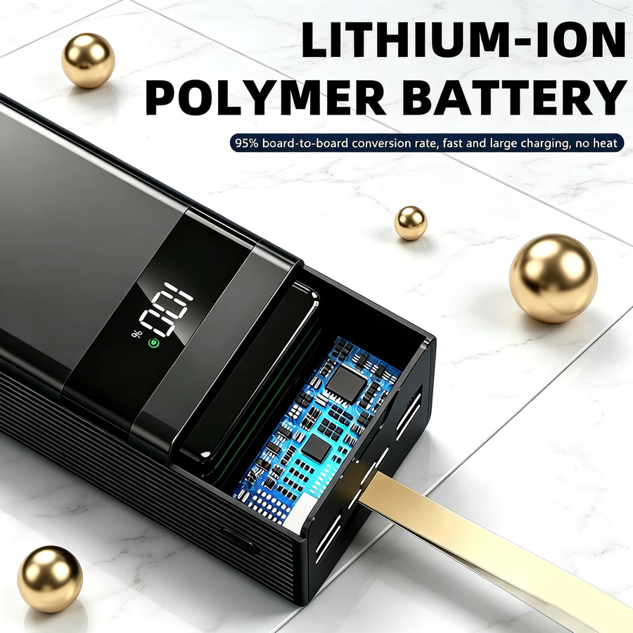 InTessry Powerbank 100000mAh mit 66W bidirektionalem Schnellladen, weiß, mit LED-Digital-Leistungsanzeige und Lanyard-Design - Bild 8