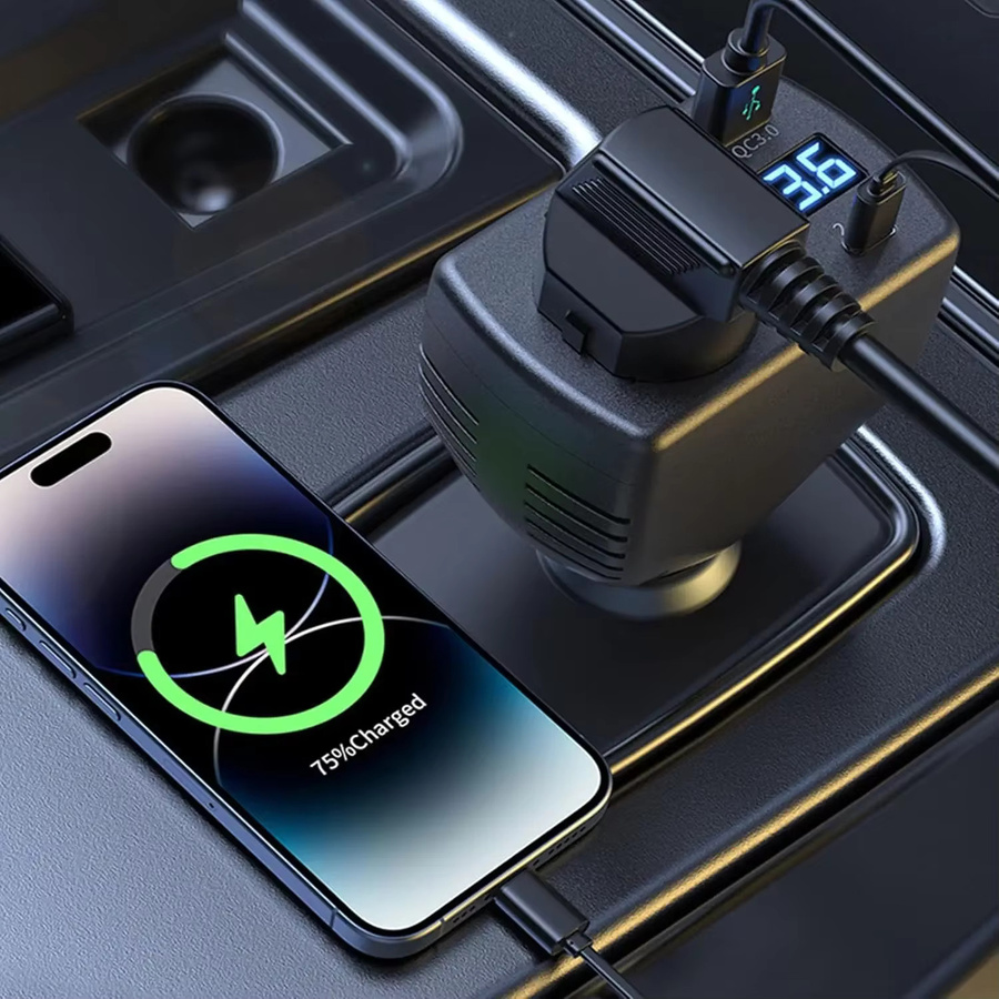 KEBIDUMEI Wechselrichter 150W mit Display und USB-C Ladegerät, 12V/24V zu 220V Zigarettenanzünder-Adapter in Schwarz - Bild 2