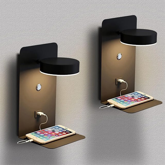 Moderne LED Wandleuchte von Ramalho mit USB-Ladefunktion und Schalter für Schlafzimmer, Wohnzimmer oder Flur in Schwarz oder Weiß - Bild 1