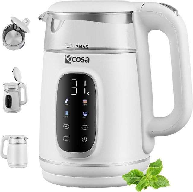 Ecosa Glas Wasserkocher mit Temperatureinstellung und Touchdisplay, Weiß/Transparent, 1,7 l, 2200 W - Bild 1