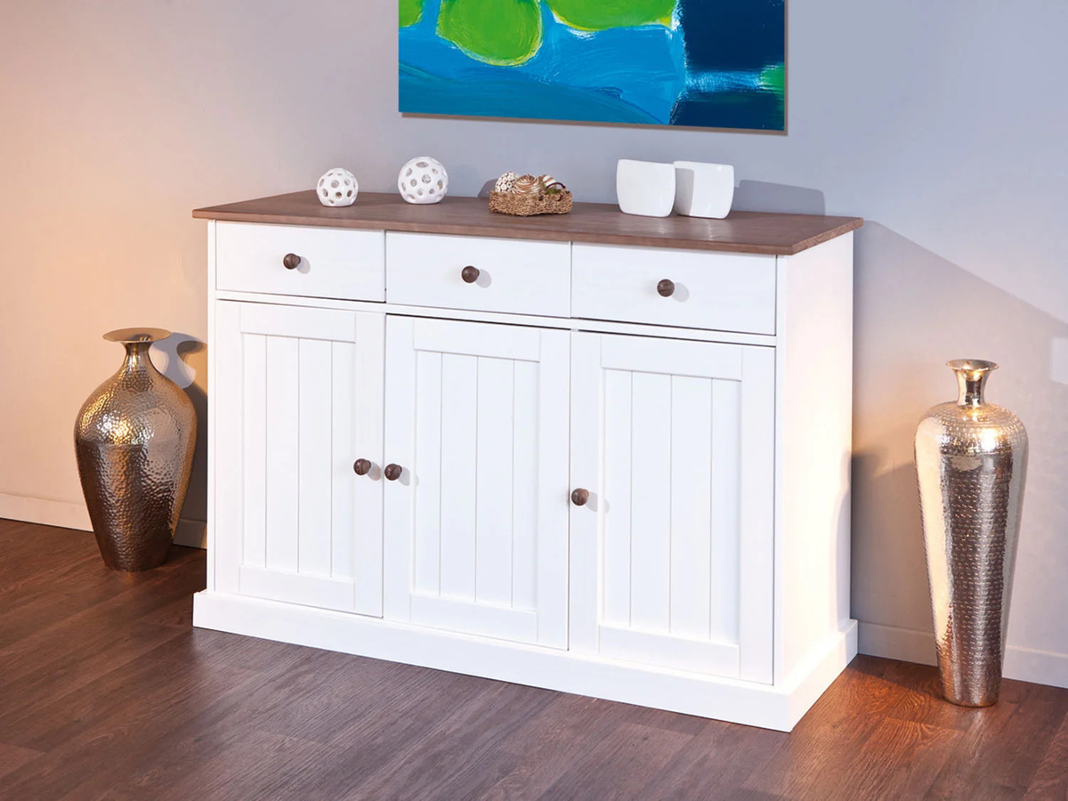 INTER LINK Buffet Kommode Westerland im Landhausstil mit 3 Schubladen und 3 Drehtüren, weiß und braun - Bild 2