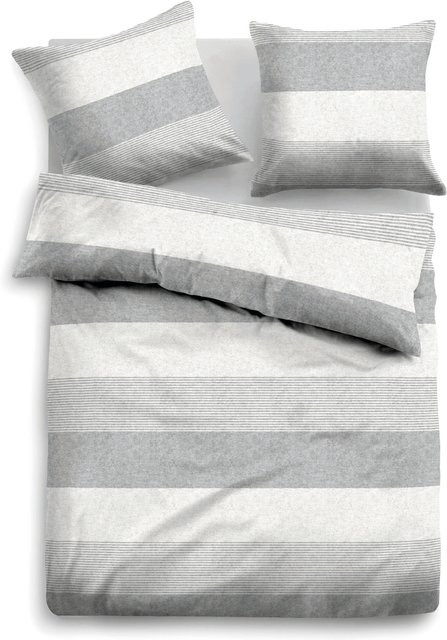 Tom Tailor Bettwäsche aus Flanell und Baumwolle, gestreift, Weiß Grau Multicolour, Breite: 155 cm, Länge: 220 cm - Bild 1