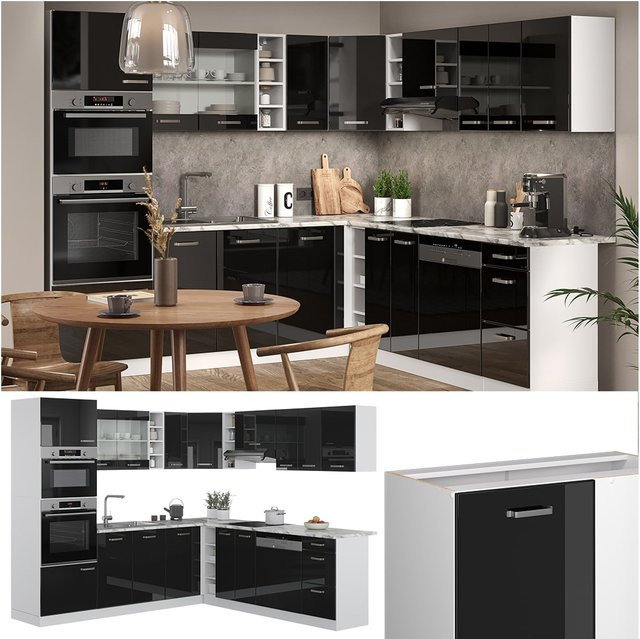 Vicco R-Line Eckküche Solid in Weiß und Schwarz, moderne Einbauküche aus Spanplatte, B/T/H: 247 x 60 x 237 cm - Bild 1