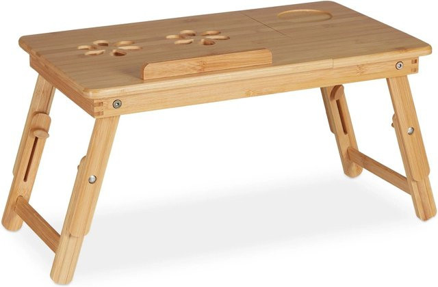 Relaxdays Laptoptisch aus Bambus in Natur, höhenverstellbar und klappbar, B/T/H: 57 x 43,5 x 30 cm - Bild 1