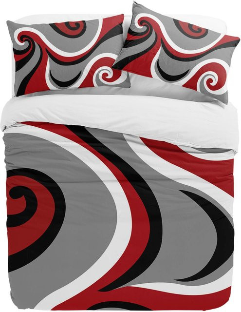 Binchi Fitness 3-teiliges Bettwäscheset Vortex Rot mit grafischem Design aus Mikrofaser, bestehend aus einem Bettbezug und Kissenbezügen, B/H: 140 x 200 cm - Bild 1