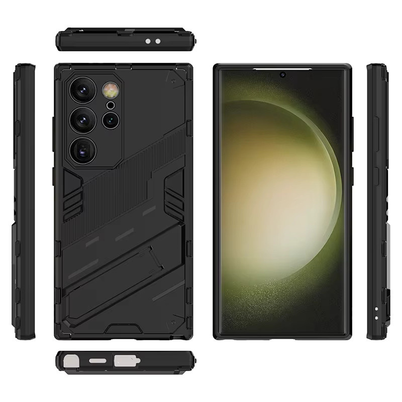 Robuste und stoßfeste Handyhülle für Samsung Galaxy S23, S24 FE, S25 Ultra und S25 Plus mit integriertem Ständer in Schwarz - Bild 2
