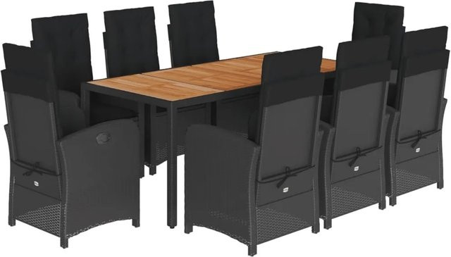 vidaXL 9-teilige Garten-Essgruppe aus Poly-Rattan und Akazienholz in Schwarz und Braun mit Glasplatte und Kissen - Bild 1
