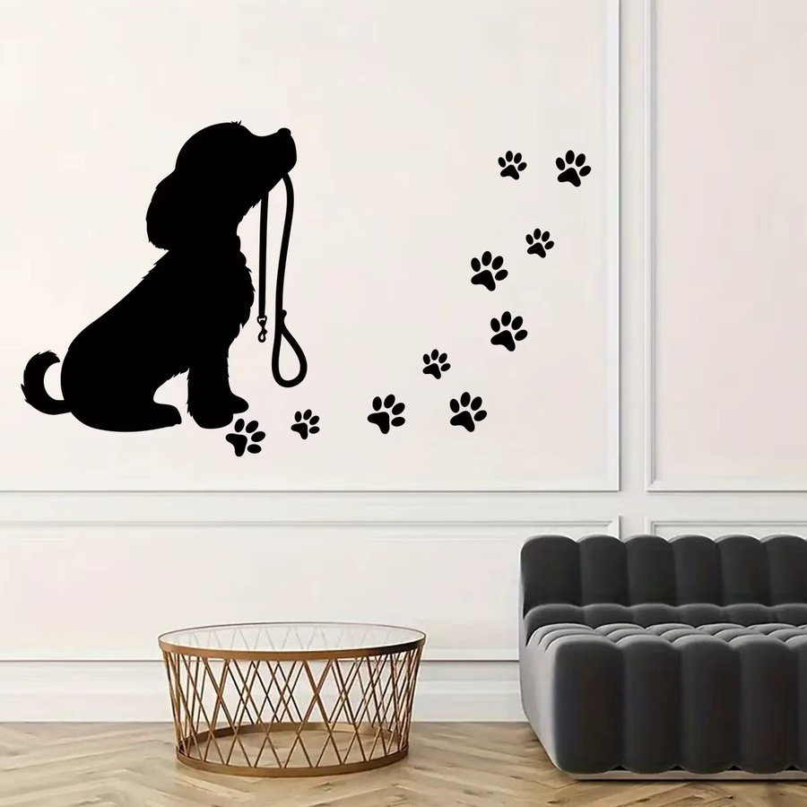 BRUP Wandtattoo Hund mit Fußabdrücken in Schwarz zur Dekoration für Kinderzimmer und Wohnzimmer - Bild 2