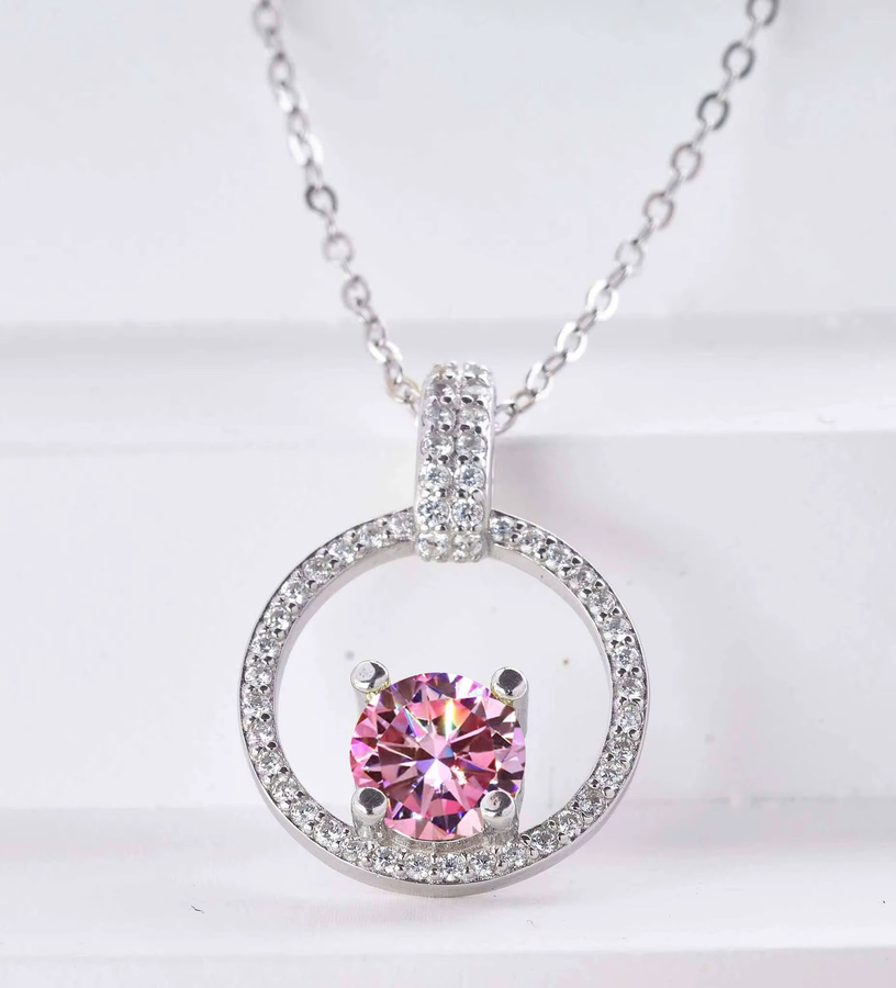 Anhänger Halskette, Moissanite, Rosa, 925 Silber, Unisex - Bild 2