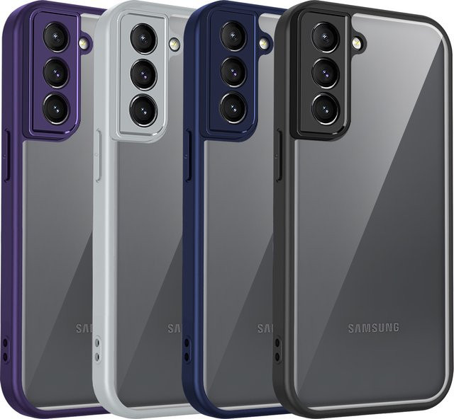 Samsung Galaxy S21 FE Handyhülle aus Silikon mit Luftpolster und harter Rückseite, Transparent Matt, Purple - Bild 1