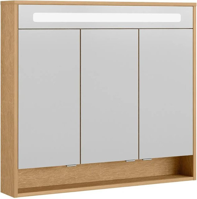 Fackelmann Spiegelschrank NATURA in Asteiche mit LED-Beleuchtung und Softclose-Türen, B/H/T: 93,5 x 84,0 x 15,5 cm, grau - Bild 1