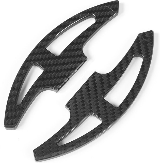 Igeteck Carbonfaser Schaltwippen Upgrade in Glänzend Schwarz und Grau mit Kreuzmaserung für BMW E46 E90 E92 E93 M3 08-13 - Bild 1