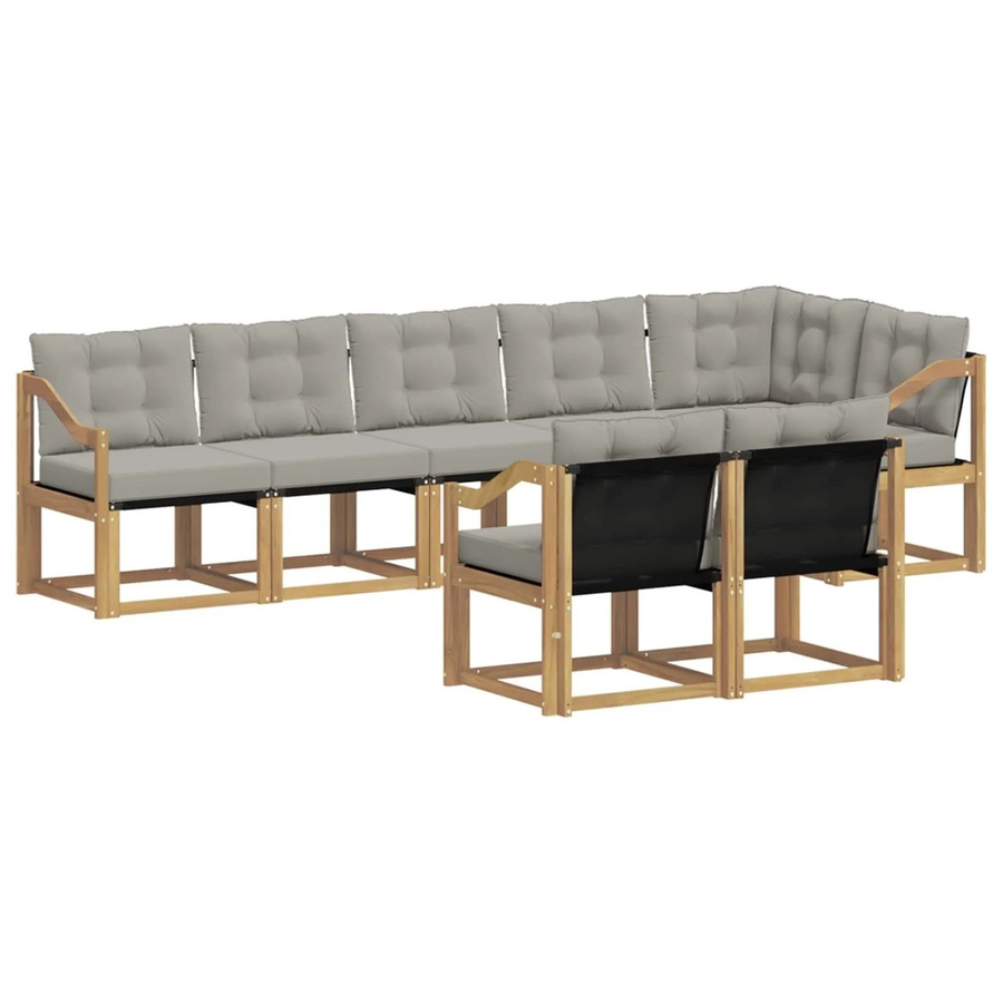 vidaXL Outdoor-Sofagarnitur 8-teilig aus Akazienholz und Textilene in Weiß-Hellgrau mit Kissen und Armlehnen - Bild 2