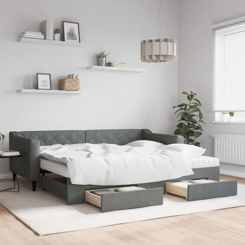 Vidaxl Funktionsbett Tagesbett aus Stoff mit Schubladen in Anthrazit Grau B/T/H: 90 x 200 cm - Bild 1