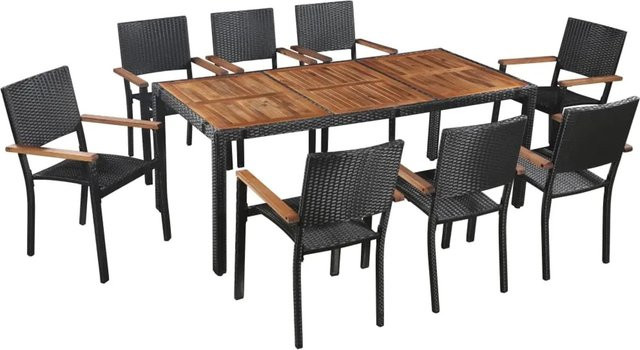 vidaXL 9-tlg Garten-Essgruppe aus Poly-Rattan und Akazienholz in Schwarz und Braun - Bild 1