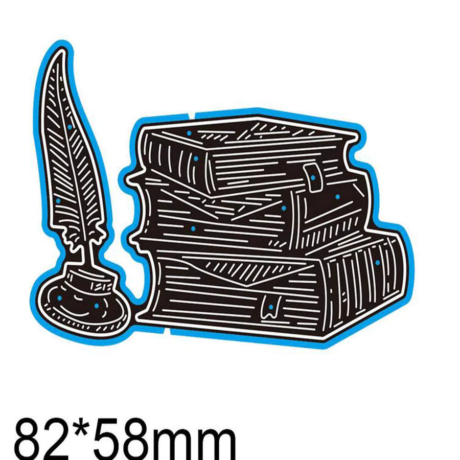 Metall-Stanzformen für Scrapbooking und Papierhandwerk mit Federstift und Büchern, Multicolour - Bild 2