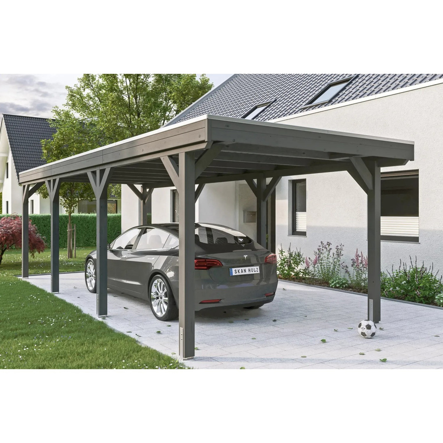 Skan Holz Carport Grunewald aus Fichten-Leimholz mit EPDM-Dach in Grau, B: 321 cm, T: 796 cm, H: 243 cm - Bild 2