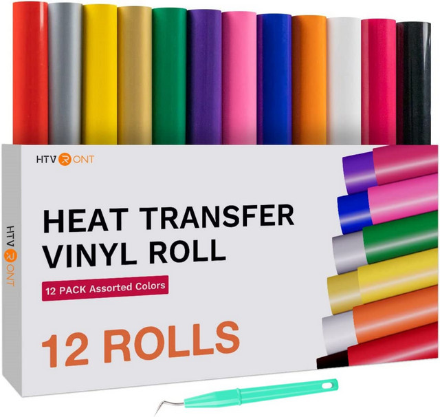HTVRONT HTV Wärmeübertragungsvinyl-Bundle 12er-Pack, Mehrfarbig, Breite: 30 cm, Länge: 150 cm pro Rolle - Bild 1