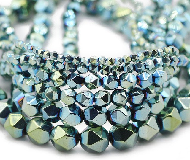 JHNBY Spacer Perlen, Hämatit, Grün, Facettiert, Rund, 3-10 mm, Unisex - Bild 1