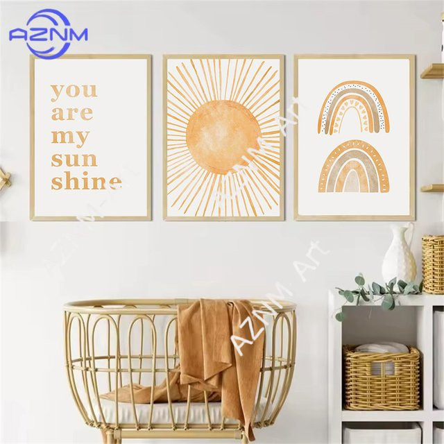 KAYOU Boho Regenbogen-Sonne Wandkunst Leinwandgemälde Abstrakte Kinderzimmer Deko in Mehrfarbig - Bild 1