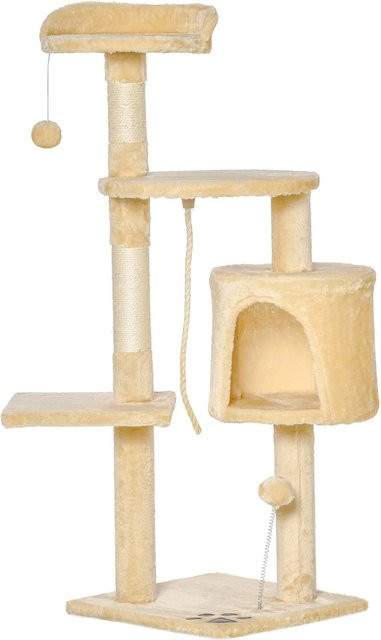 PawHut Katzenbaum Kratzbaum Beige mit Schlafhöhle und Spielzeug, 4 Etagen, B/T/H: 40 x 40 x 114 cm - Bild 1