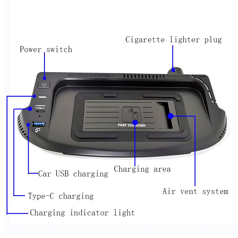 Carinway Wireless Handy-Ladegerät 15W mit Handyhalterung für Ford Mustang, Schwarz - Bild 4