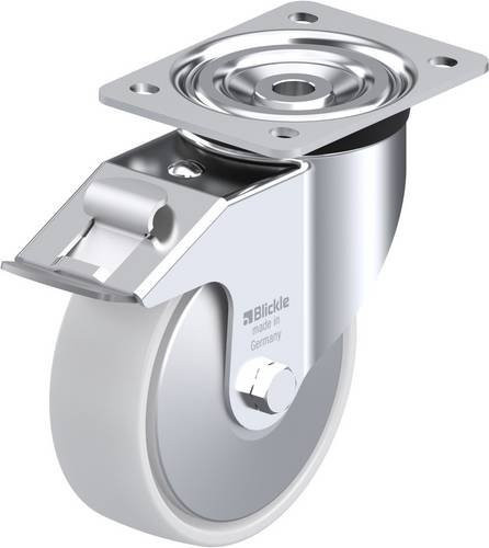 Blickle Lenkrolle L-PO 150K-FI-FA mit Feststeller in Silber und Weiß, Rad-Durchmesser: 150 mm, Tragfähigkeit: 400 kg - Bild 1
