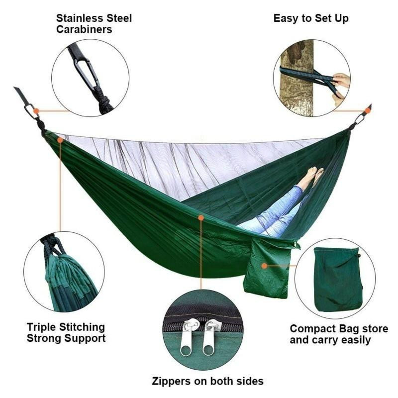 Binchi Outdoor Product Camping-Hängematte mit Moskitonetz und Regenfliege in Grün aus Nylon inklusive Baumgurten - Bild 5