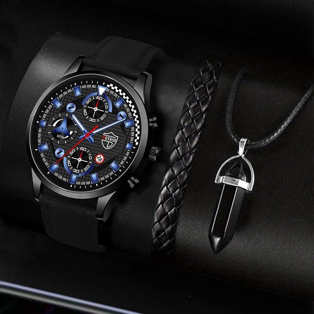 DEYROS Armbanduhr, Quarz, Leder, Schwarz, Herren - Bild 1