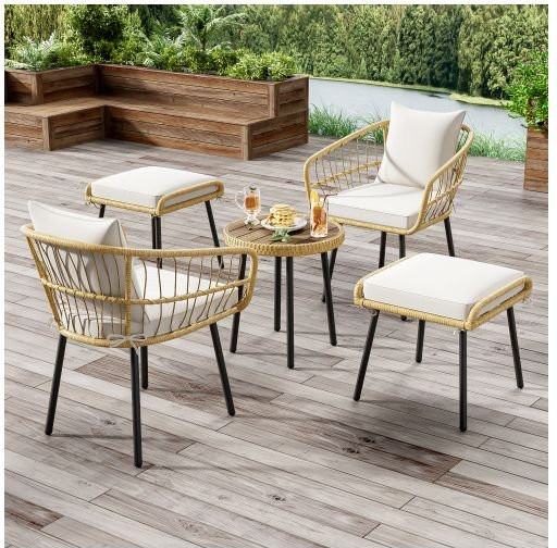 MUVOE 5-teiliges Garten-Lounge-Set aus Rattan und Eisen in Natur und Beige - Bild 1