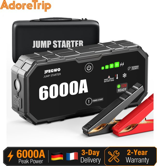 AdoreTrip Auto Starthilfe Powerbank 6000A 12V Batterie Booster für PKW und SUV in Schwarz - Bild 1