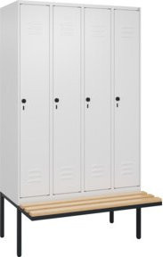 C+P Spind Classic PLUS Garderobenschrank mit Sitzbank, 4 Abteile, Sicherheits-Drehriegel, 3 Garderobenhaken, B/T/H: 212 x 120 x 81,5 cm - Bild 1