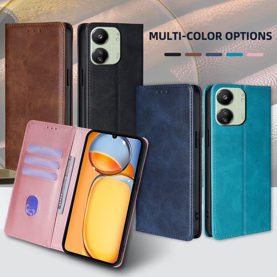 Business Leder Handyhülle für Xiaomi Redmi 13c 13r 12 12c 11a 9a 9at 9 9c mit NFC Magnet Brieftasche und Standfunktion in Braun und Pink - Bild 5