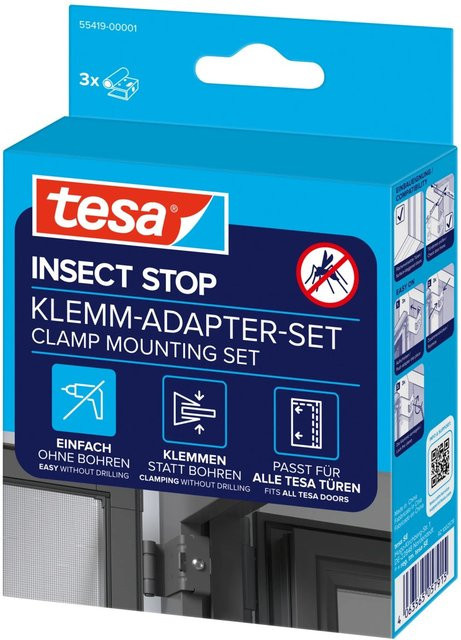 tesa Insect Stop Klemm-Adapter-Set für Falt-Türen und Fenster, 3-teilig, anthrazit - Bild 2