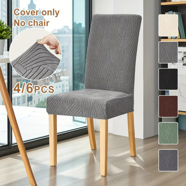 Yupartex Jacquard Esszimmerstuhlbezüge in Grau, elastische Stretch-Schonbezüge für Küchenstühle - Bild 1