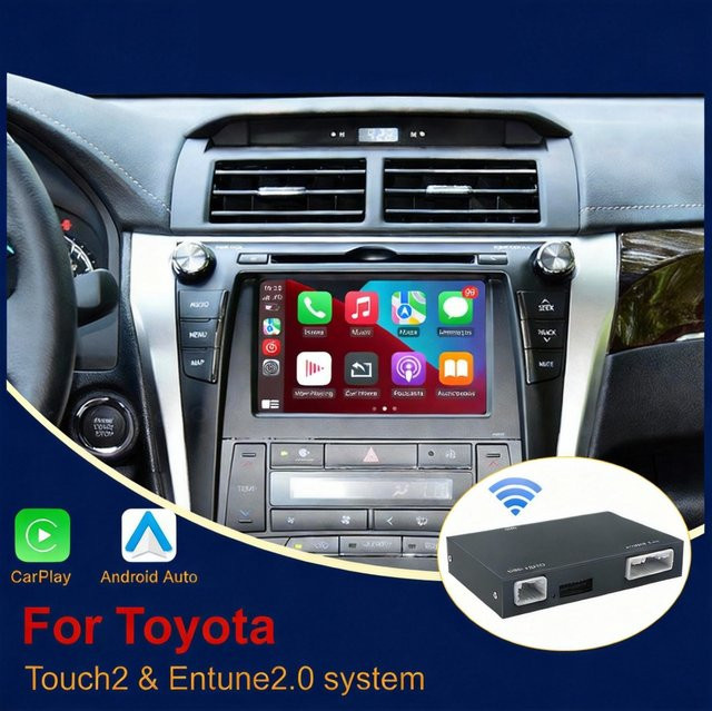 REEIIO Drahtlose CarPlay und Android Auto Box mit GPS-Navigation in Schwarz für Toyota CHR RAV4 Highlander Tundra Sienna Prius Yaris Camry - Bild 1