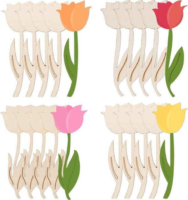 12 Stück ZQNYCY Holz Tulpen Ornamente zum Bemalen als DIY Bastelset für Kinder, Frühlings- und Osterdekoration, Multicolor - Bild 1